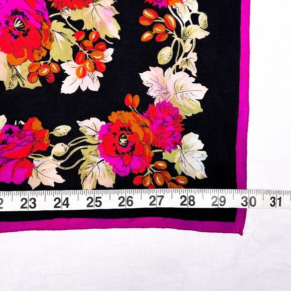 Scarf Womens Classy Fashion Pink Black Floral Chic Silky Polyester 30" Square - Picture 9 of 10